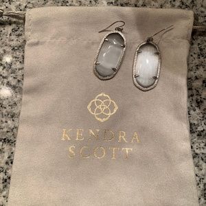 Elle Silver Drop Earrings In Slate Cat's Eye